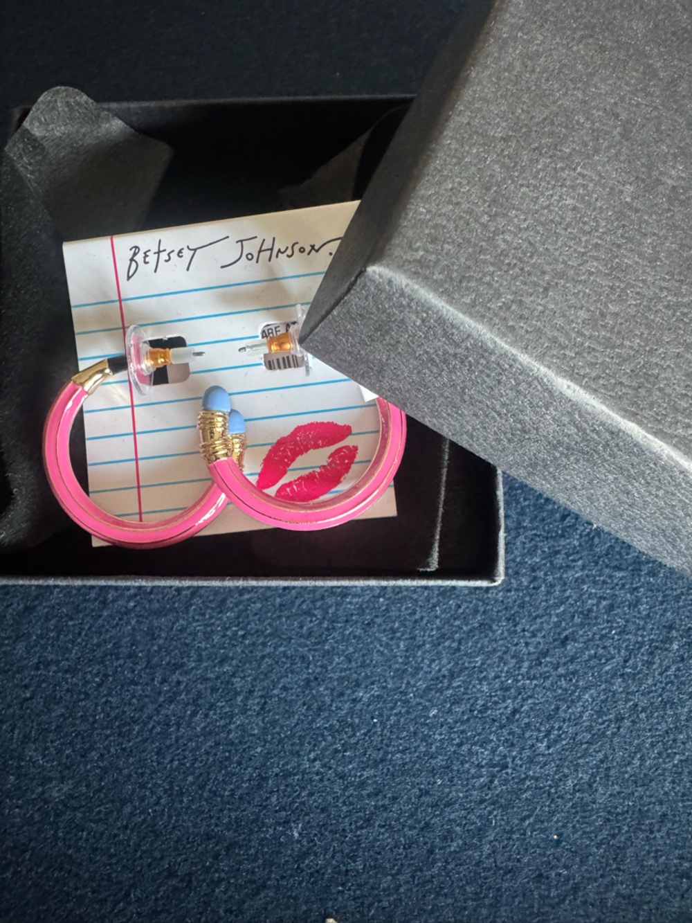 Betsy Johnson Pink “Pencil”Hoop with blue “eraser” Earrings such FUN fashion✏️✏️